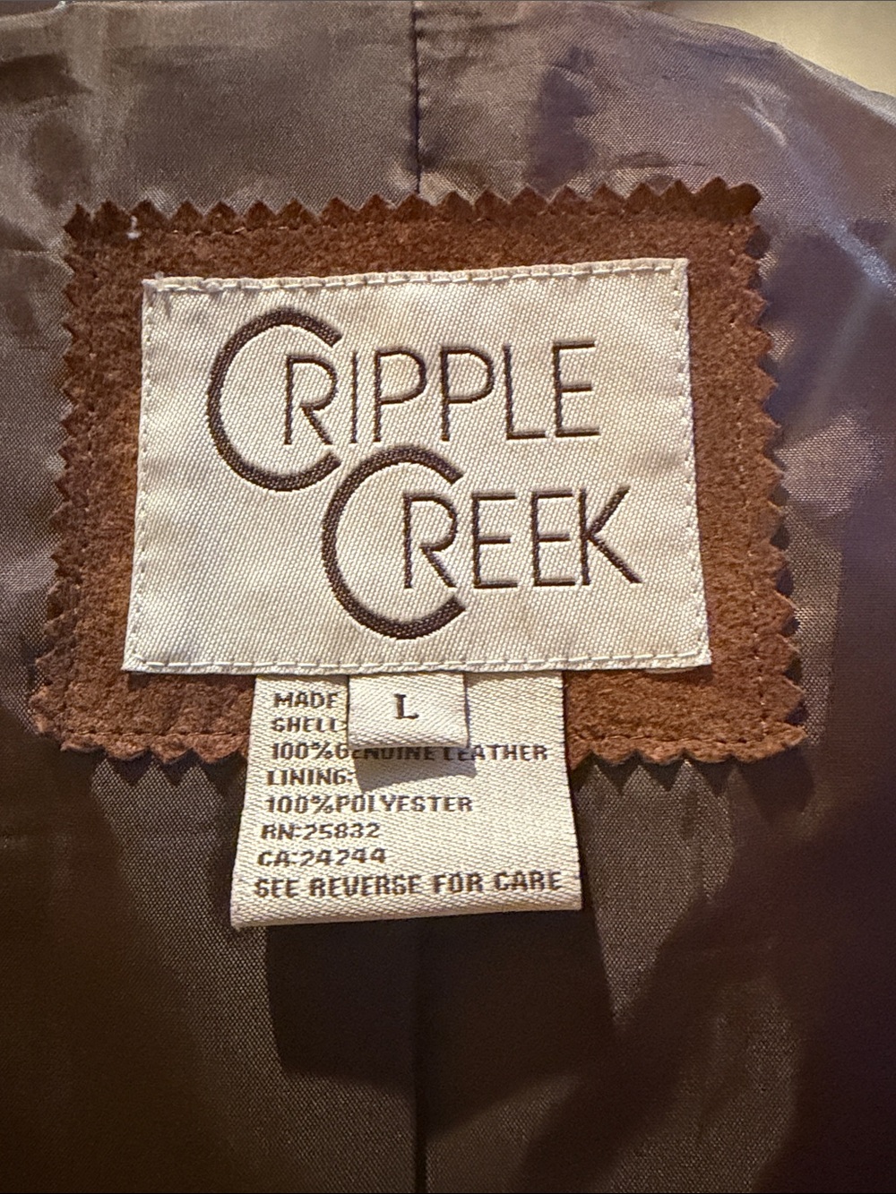 Cripple Creek Suede Western-Style Brown Jacket w/Leather Studded Trim/Concho Bck - Picture 14 of 15